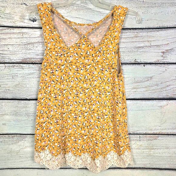 Rewind Yellow Floral Lace Hem Tank Top XS - Picture 4 of 8